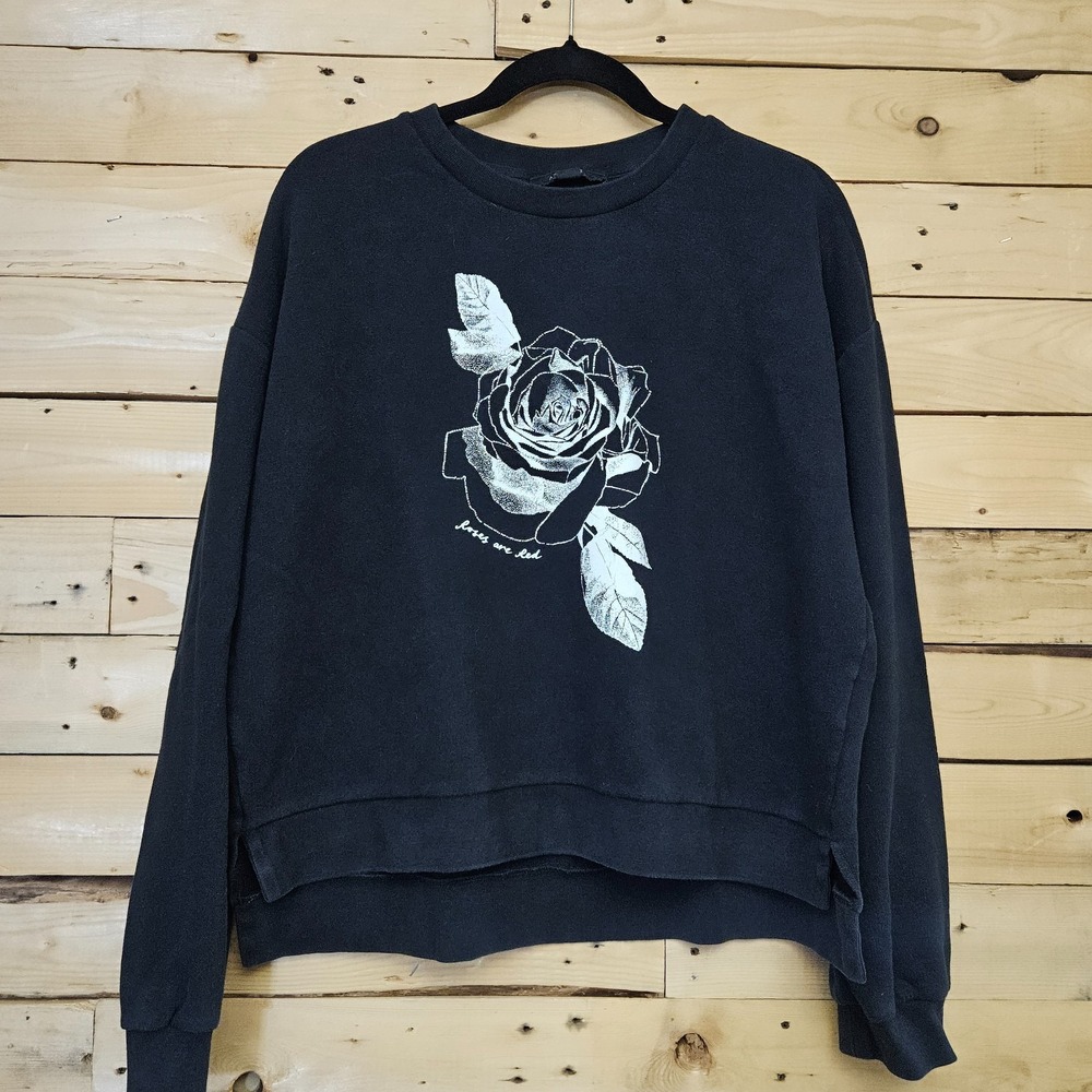 All Saints Sweatshirt XS Women's Black Romy Lo Sweat Roses are Red